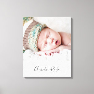BABY PHOTO BIRTH DATE bold type pale grey grey Canvas Print
