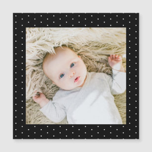 Baby Photo Black and White Tiny Polka Dots Magnetic Invitation