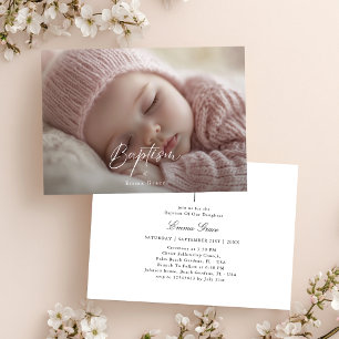 Baby Photo Black & White Gender Neutral Baptism Invitation