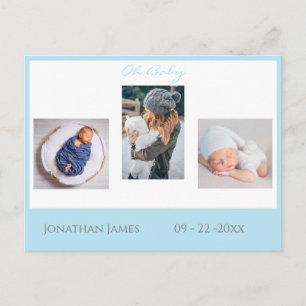 Baby Photo Blue Boy Script Stats Cute Birth Announcement Postcard