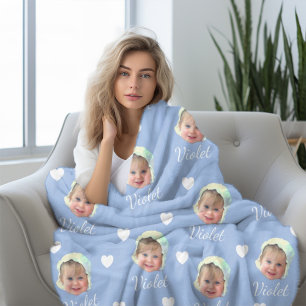 Baby Photo, Calligraphy Personalised Repeat Name Fleece Blanket
