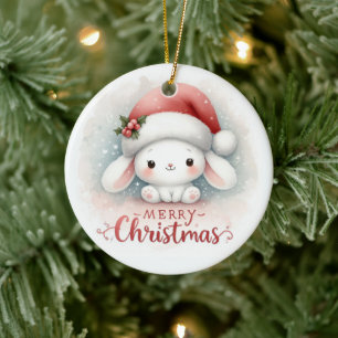 Baby Photo Christmas Cute Bunny Ceramic Ornament