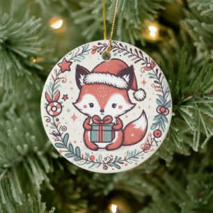 Baby Photo Christmas Cute Fox Ceramic Ornament