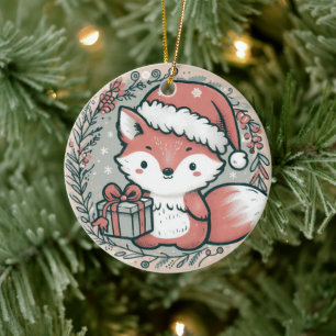 Baby Photo Christmas Cute Fox Ceramic Ornament