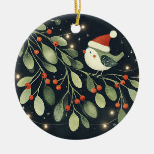 Baby Photo Christmas Mistletoe Robin Wreath Ceramic Ornament
