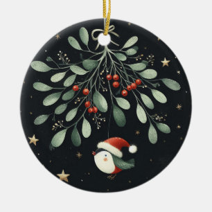 Baby Photo Christmas Mistletoe Robin Wreath Ceramic Ornament