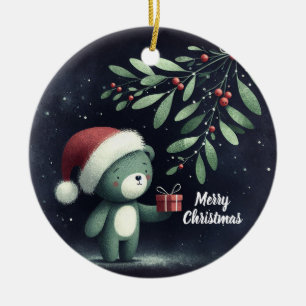 Baby Photo Christmas Mistletoe Robin Wreath Ceramic Ornament