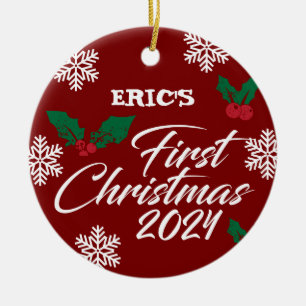 Baby Photo Christmas Mistletoe Snowflakes Ceramic Ornament