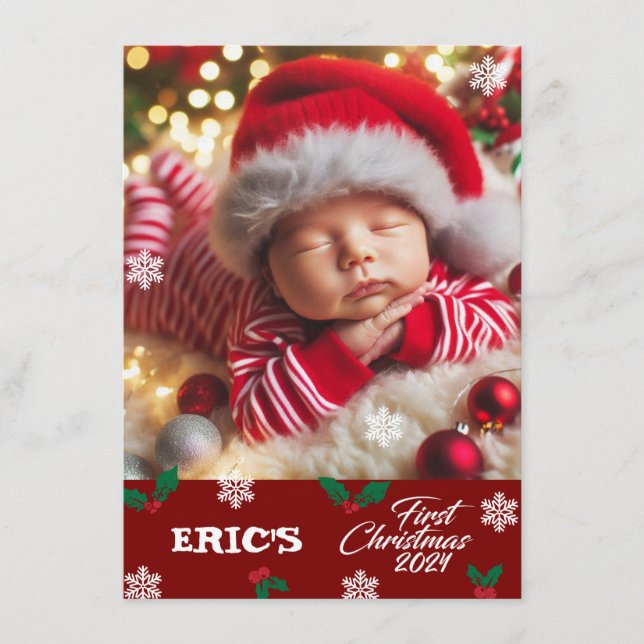 Baby Photo Christmas Mistletoe Snowflakes Menu (Front)