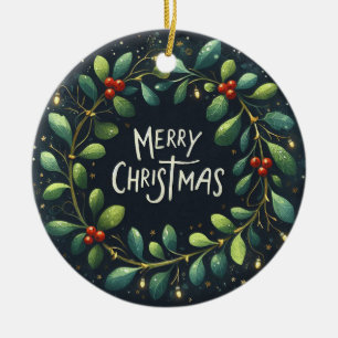 Baby Photo Christmas Mistletoe Wreath Ceramic Ornament