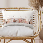 Baby Photo Collage ADORED Pink and White Lumbar Cushion<br><div class="desc">Sweet enough for the nursery and elegant enough for your home - this understated design is perfect to showcase your favourite baby photos. The photo template is set up for you to add 6 of your favourite baby pictures (or indeed pics of anyone that's adored!). Your photos will be displayed...</div>