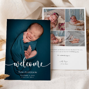 Baby Photo collage Elegant Name Script Birth Announcement