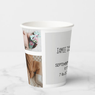 Baby Photo Collage Keepsake Name Birth Date Paper Cups