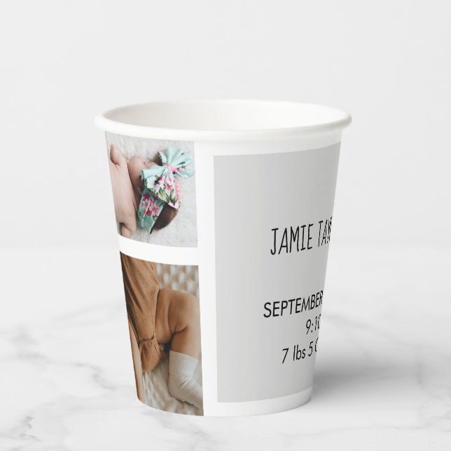Baby Photo Collage Keepsake Name Birth Date Paper Cups (Front)
