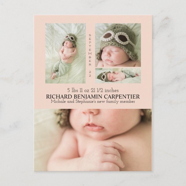 Baby Photo Collage Modern Birth Announcement (Front)