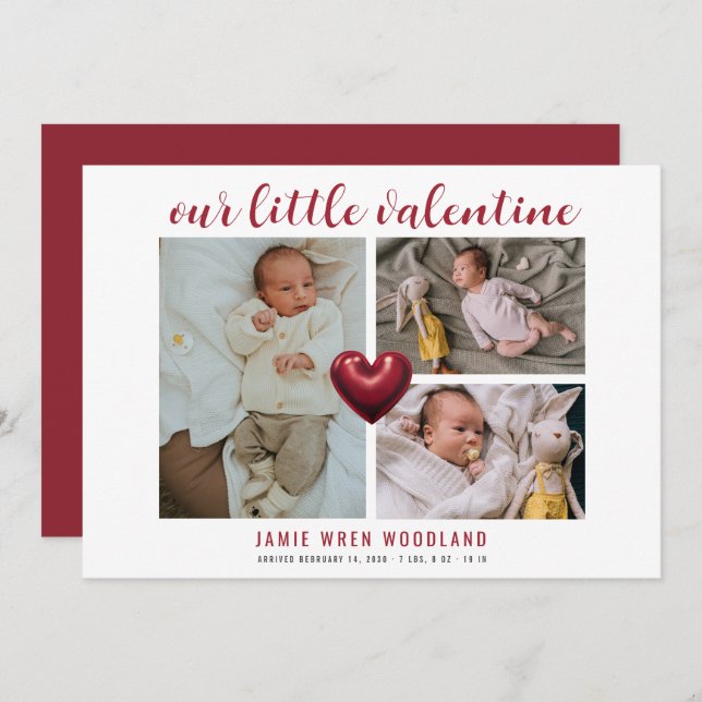 Baby Photo Collage Valentine's Birth Announcement (Front/Back)