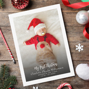 Baby Photo First Birth Stats Christmas Holiday Card