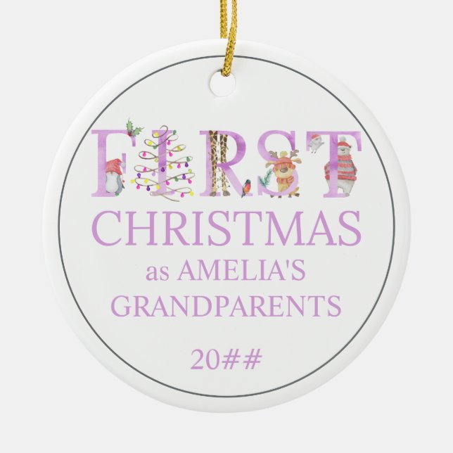  Baby Photo First Christmas as Grandparents Cute Ceramic Ornament (Front)