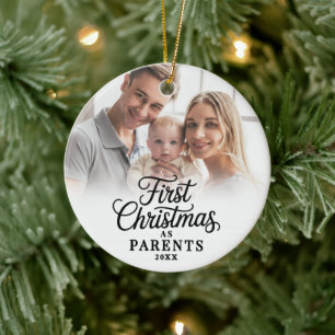 Baby Photo First Christmas As Parents Ceramic Ornament