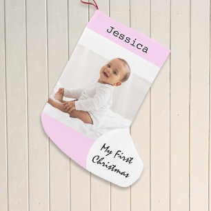 Baby Photo First Christmas Cute Pink Custom Small Christmas Stocking