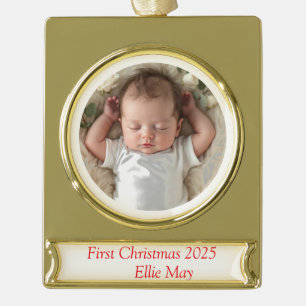 Baby Photo First Christmas Deer Gold Plated Banner Ornament