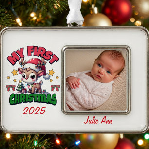 Baby Photo First Christmas Personalise Silver Plated Framed Ornament