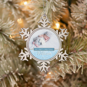 Baby Photo First Christmas Snowflake Pewter Christmas Ornament