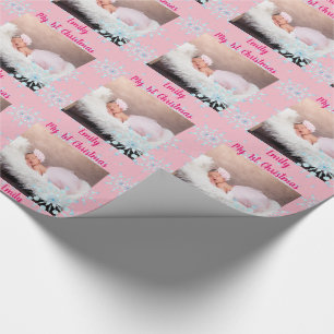 Baby PHOTO GiftWrap - 1st Christmas Pink Girl Wrapping Paper