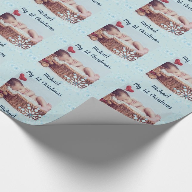 Baby PHOTO GiftWrap - 1st Christmas Snowflakes Wrapping Paper (Corner)