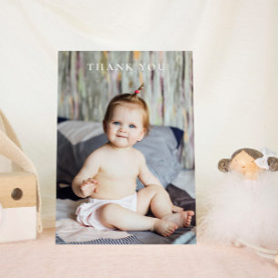 Baby Photo Hand-written Modern Script Thank You  Card