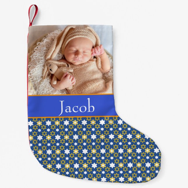Baby Photo Hanukkah Theme Small Christmas Stocking (Front)
