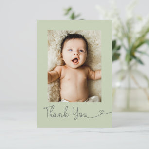 Baby Photo Heart Modern Baby shower green Thank You Card