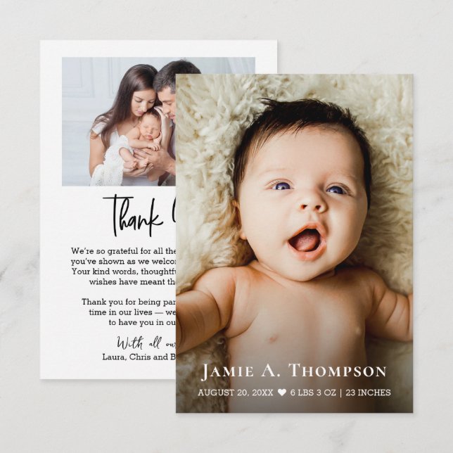 Baby Photo Heart Modern Birth announcement small (Front/Back)