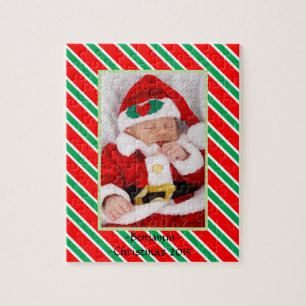 Baby Photo Jigsaw with Christmas Candy Cane Frame Jigsaw Puzzle