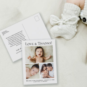 Baby Photo Love and Thanks Birth announcement  Postcard