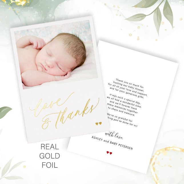 Baby photo love thanks gold foil thank you card (Creator Uploaded)