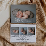 Baby Photo Modern Birth Announcement Card<br><div class="desc">Modern birth announcement with a simple "welcome" on the front and an option for you to upload your own special three photos on the back.</div>