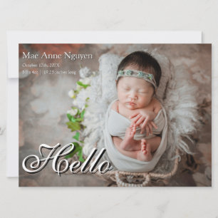 Baby Photo Modern Birth Announcement Coral Pink