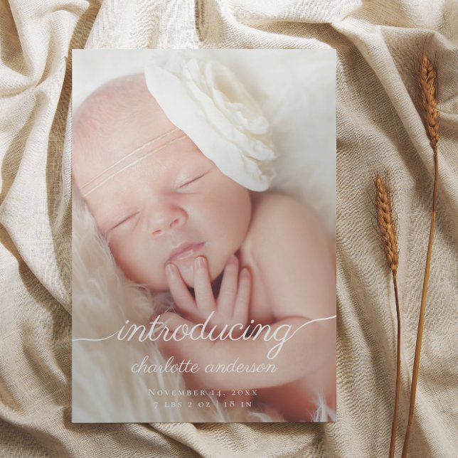 Baby Photo Modern Elegant Calligraphy Birth Announcement (Creator Uploaded)