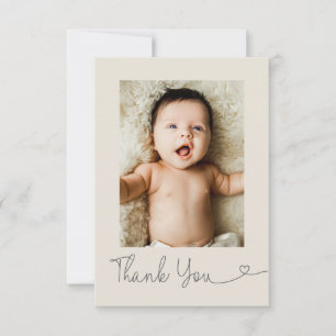 Baby Photo Modern Heart Baby shower beige Thank You Card