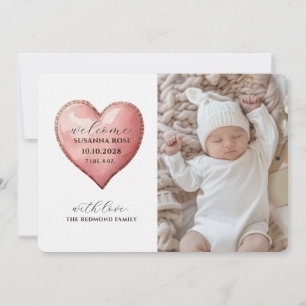 Baby Photo Modern Heart Birth Announcement Card