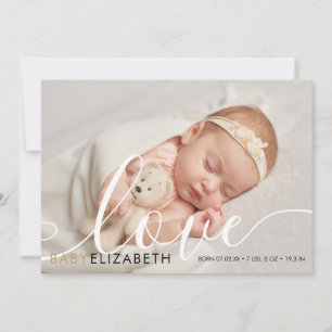 Baby Photo Modern Script Love Elegant Birth Announcement