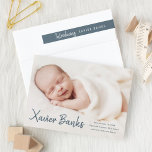 Baby photo modern script name birth announcement<br><div class="desc">A sweet photo birth announcement featuring modern script name atop full bleed horizontal landscape photo.</div>