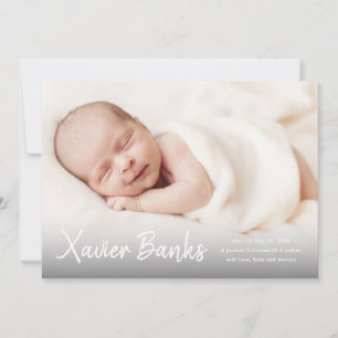 Baby photo modern script name birth announcement