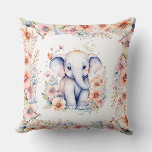 Baby Photo, Name and Birth Date Elephant Themed Cushion