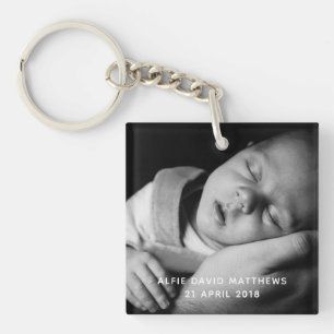 Baby Photo Name and Date of Birth Key Ring