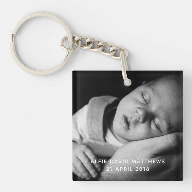 Baby Photo Name and Date of Birth Key Ring (Front)