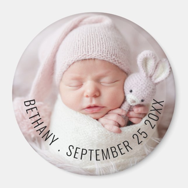 Baby Photo Name Date of Birth Announcement Magnet (Front)