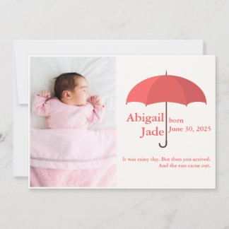 Baby Photo, Name, Date, Red Umbrella Announcement