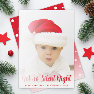 Baby Photo Not So Silent Night Funny Red Christmas Holiday Card